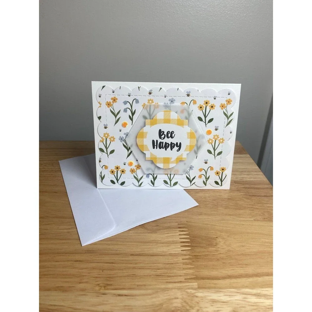 Bee & Flowers Greeting Card – Handmade A2 Card – All Occasion Blank Card